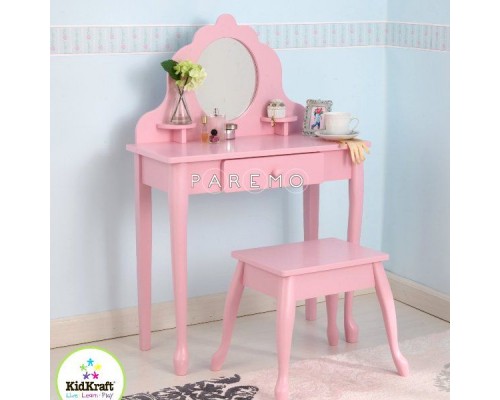 Розовый туалетный столик из дерева для девочки Дива (Pink Medium Vanity & Stool)