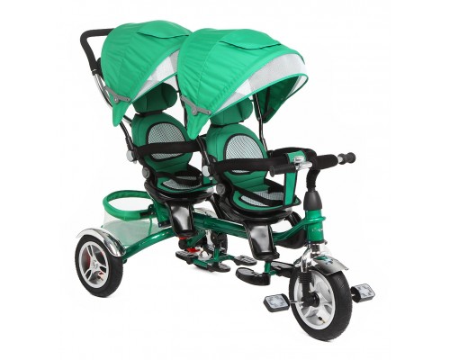 Велосипед 3-кол. для двойни Капелла, (1 шт/к), мод. TWIN TRIKE 360, цв. GREEN (зеленый), надув. ко