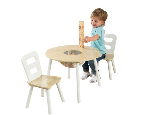 Стол + 2 стула Сокровищница, бежевый (Round Storage Table & Chair Set)